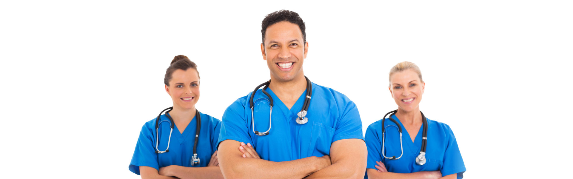 Three healthcare staffs doing cross arms pose